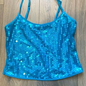 Blue Sequin Crop Top